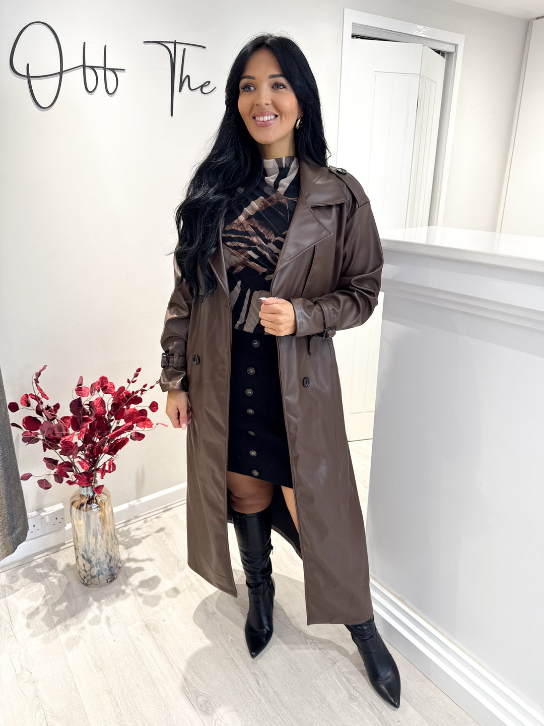 PU Trench Coat - Chocolate