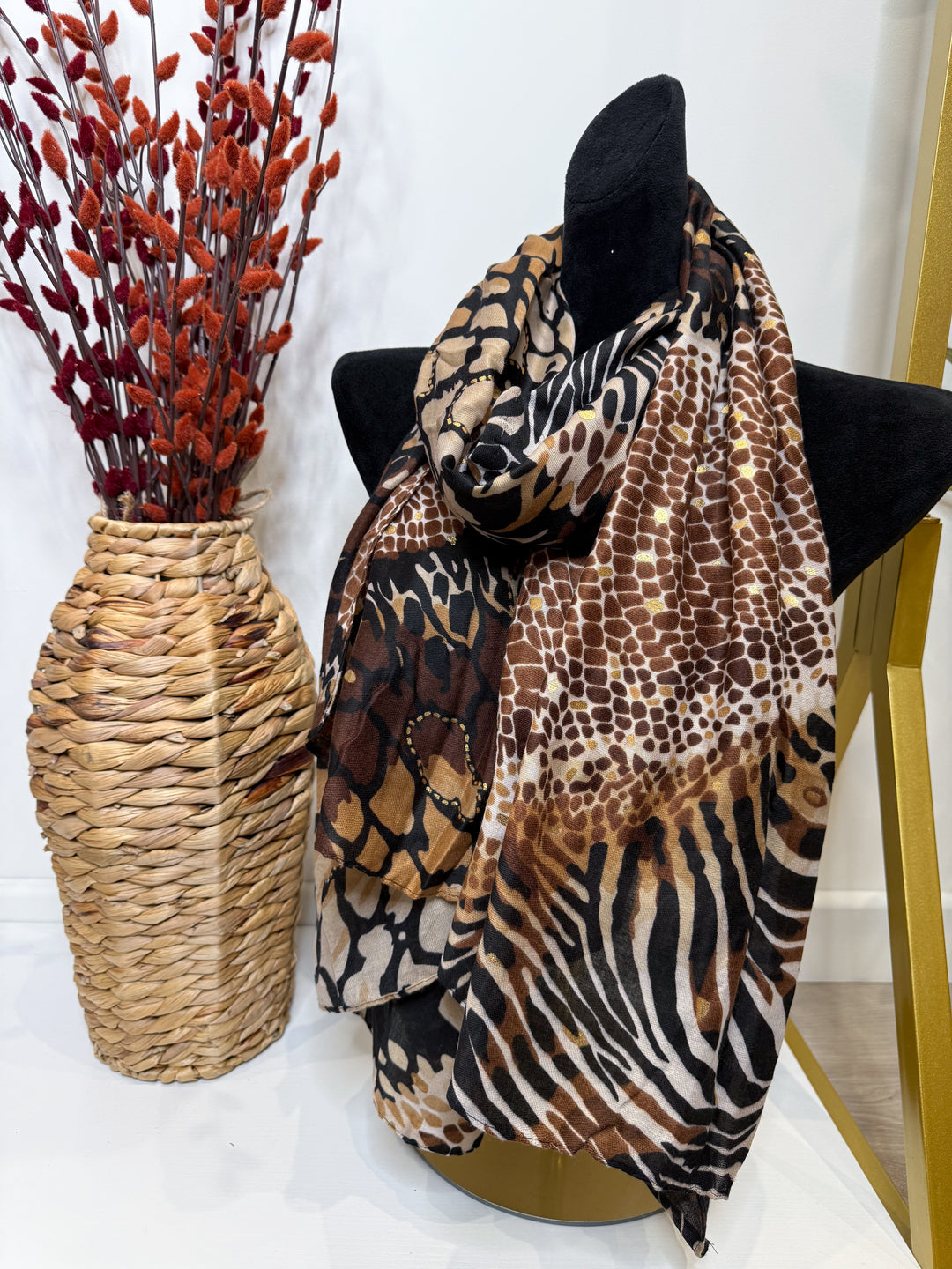 Animal Print Mix Scarf - Brown