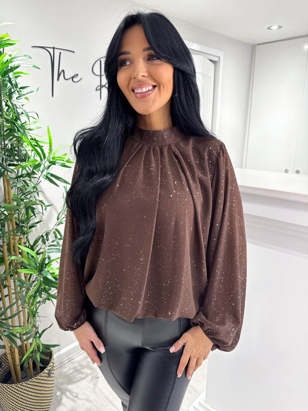 Sparkle Bubble Hem Top - Chocolate