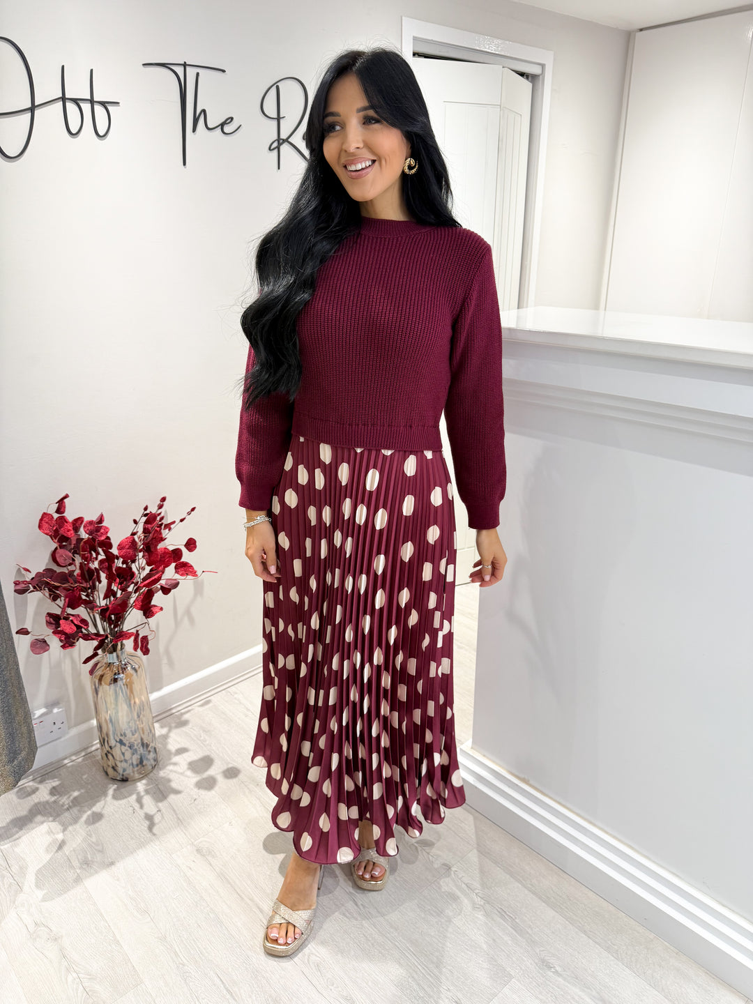 Toni Polka Dot Dress - Burgundy