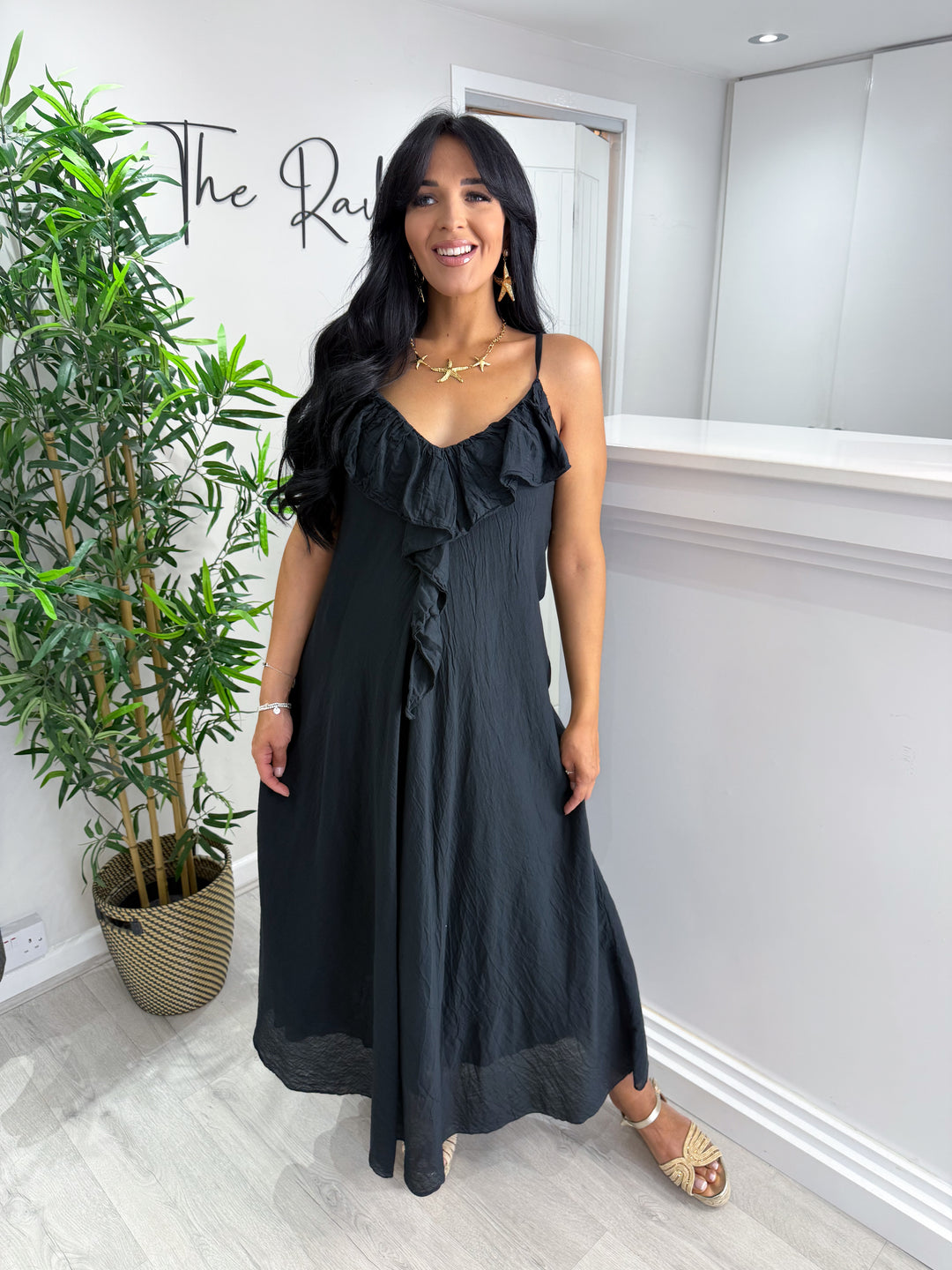 Ruffle Front Dress - Black