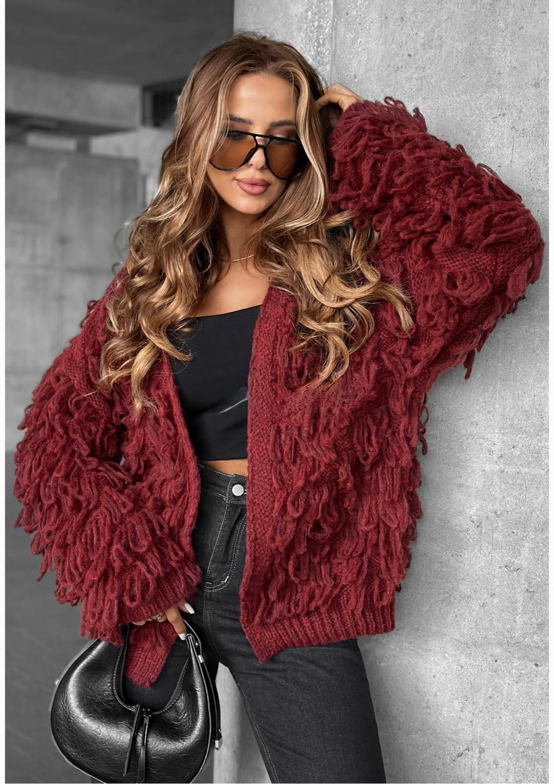Fringe Cardigan - Wine