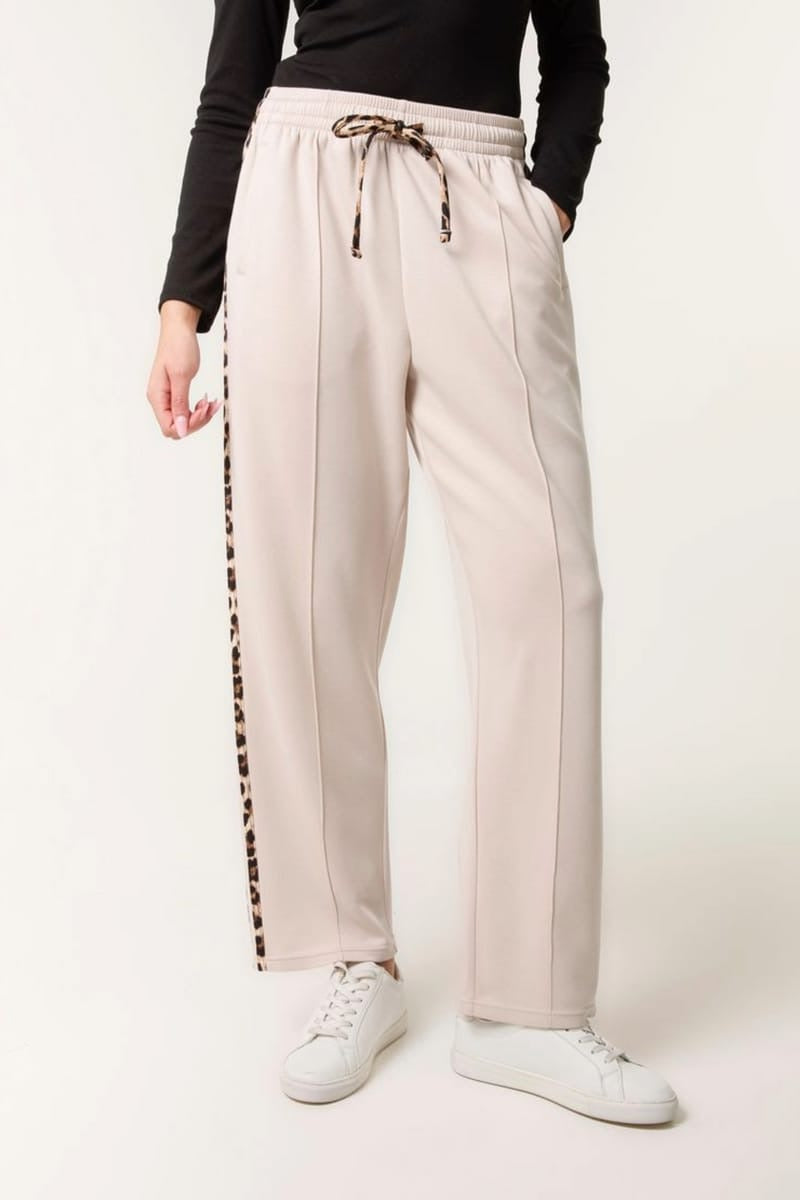 Leopard Trim Jogger - Beige
