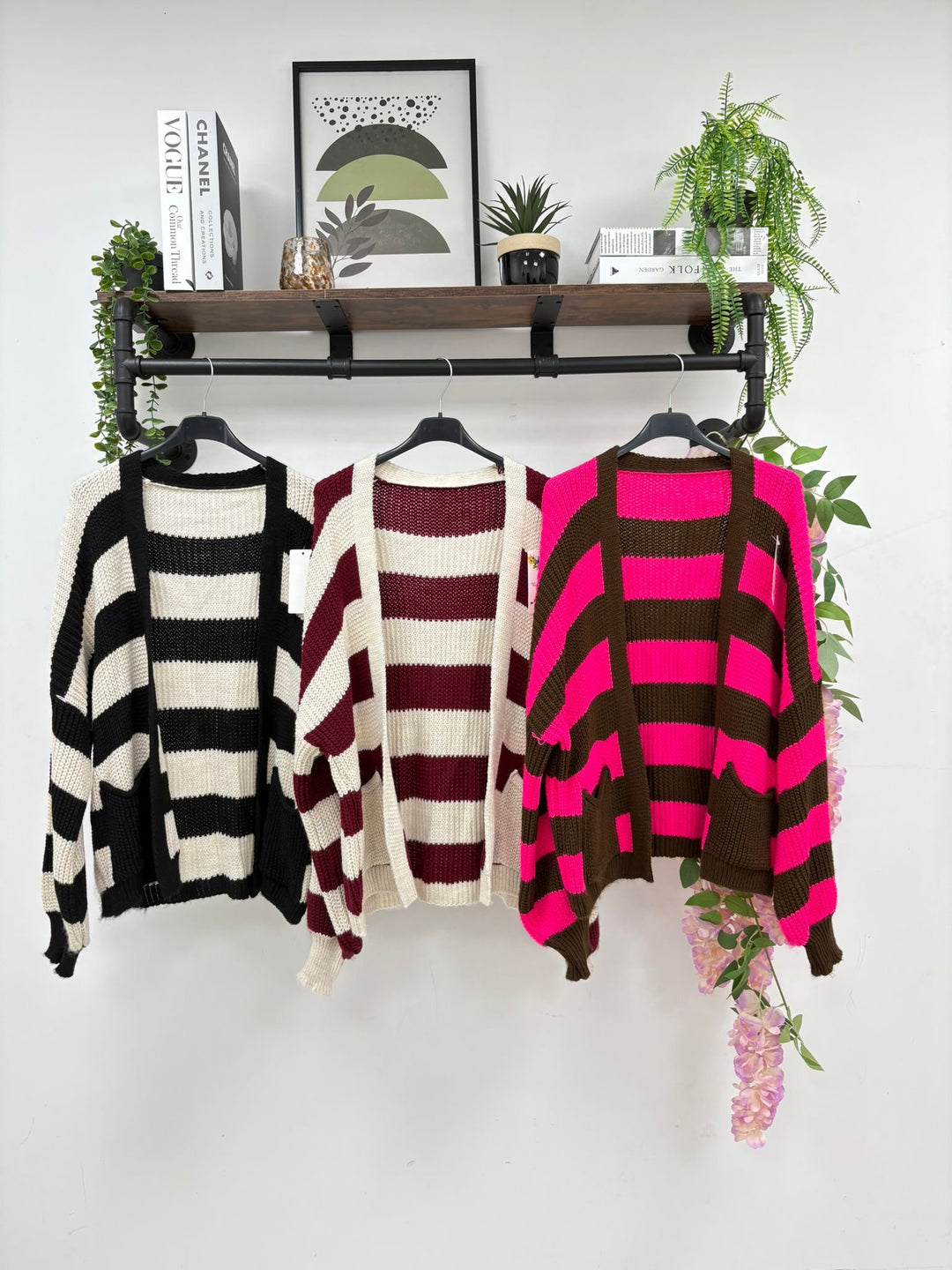 Stripe Pocket Cardigan - Black/Beige