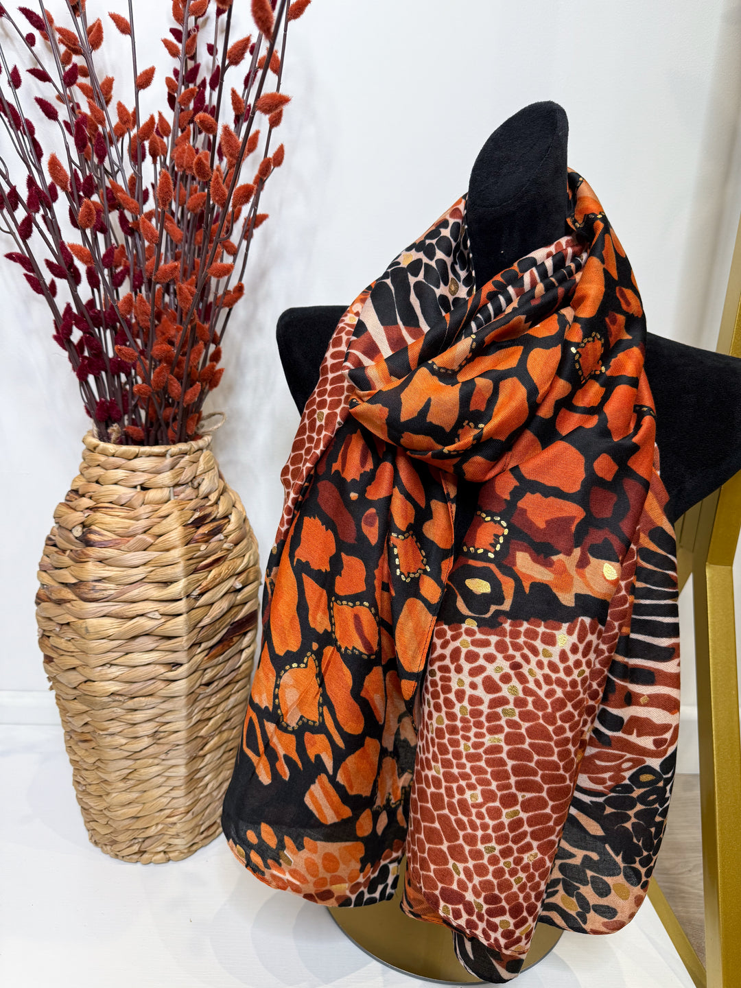 Animal Print Mix Scarf - Orange