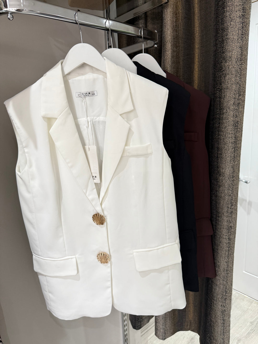 Shell Sleeveless Blazer - White