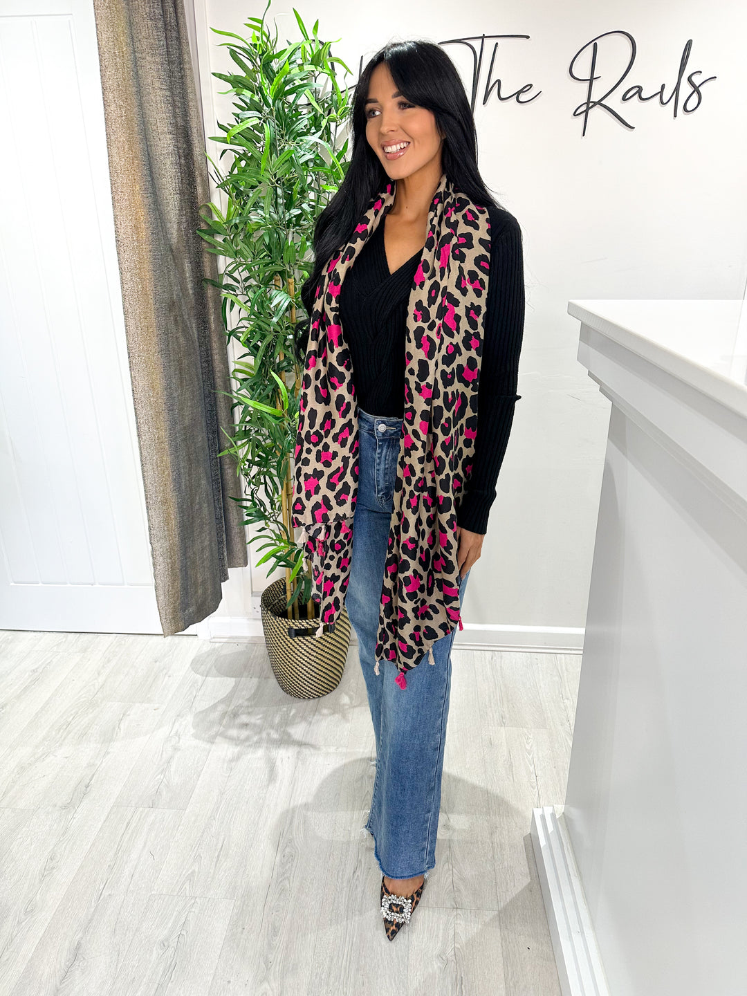 Leopard Tassel Scarf - Pink
