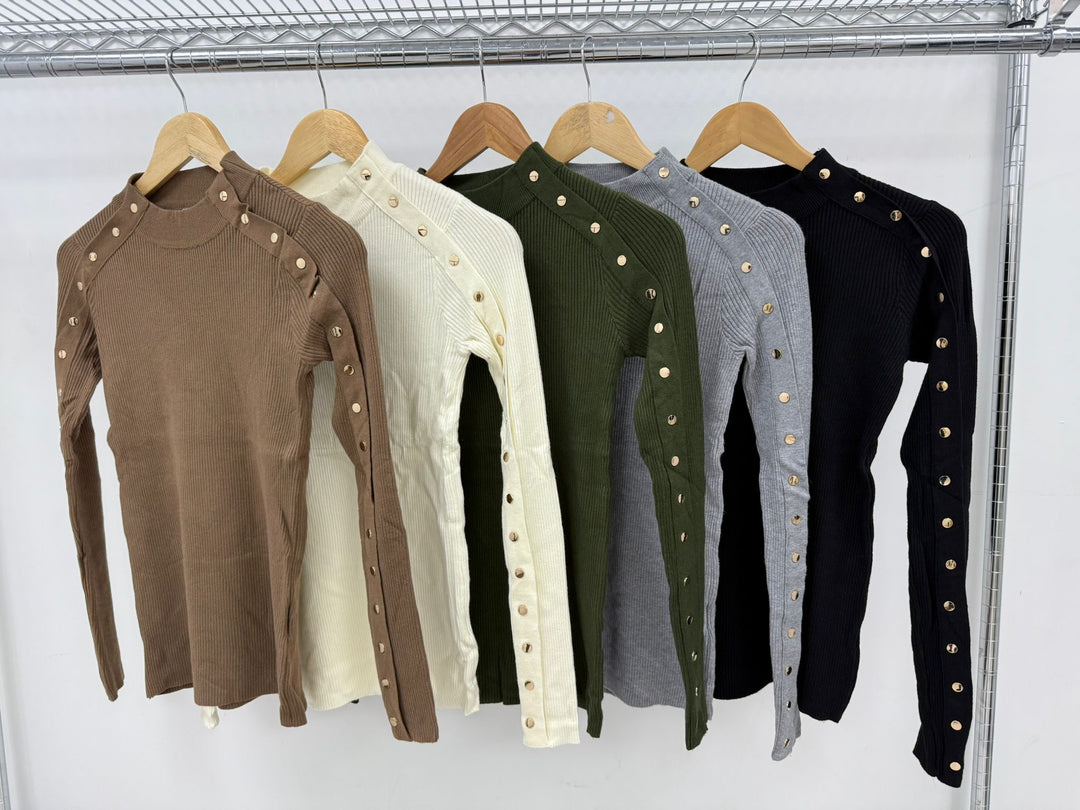 Gold Button Jumper - Chocolate