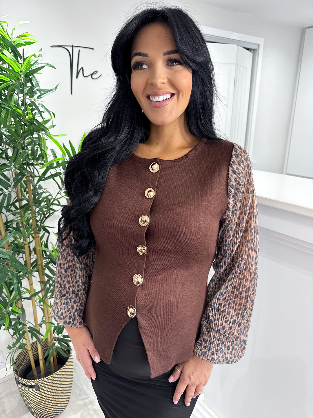 Cynthia Leopard Trim - Chocolate