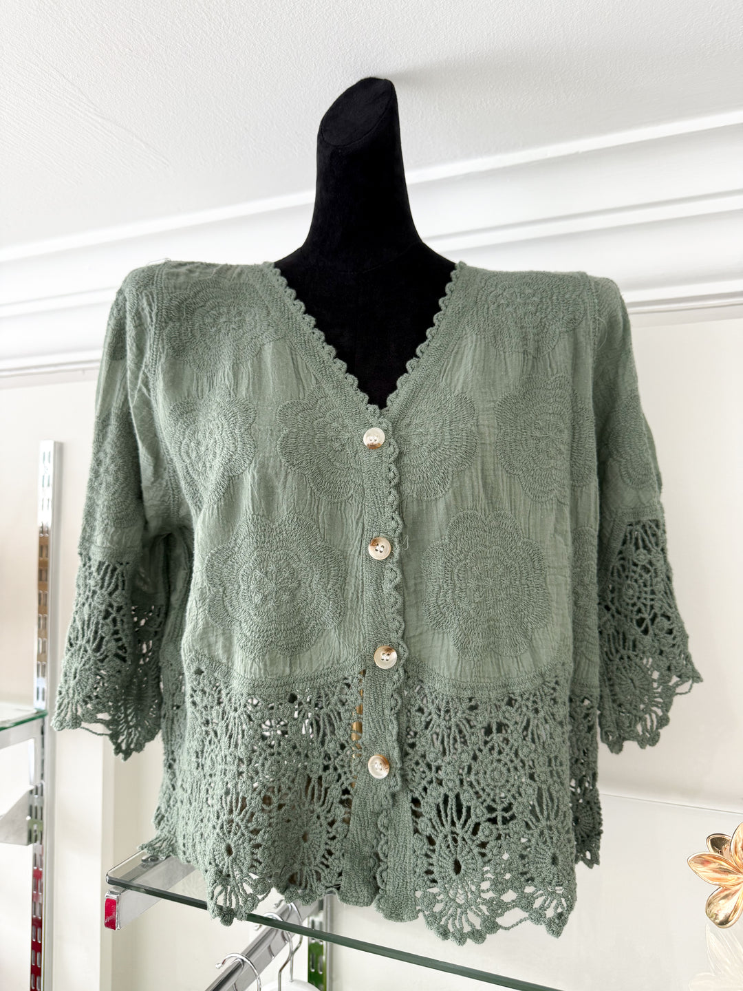 Jayne Crochet Top - Khaki Green