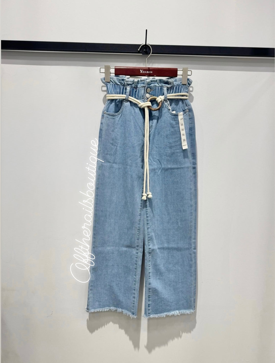 Distressed Hem Paper Bag Jeans - Blue