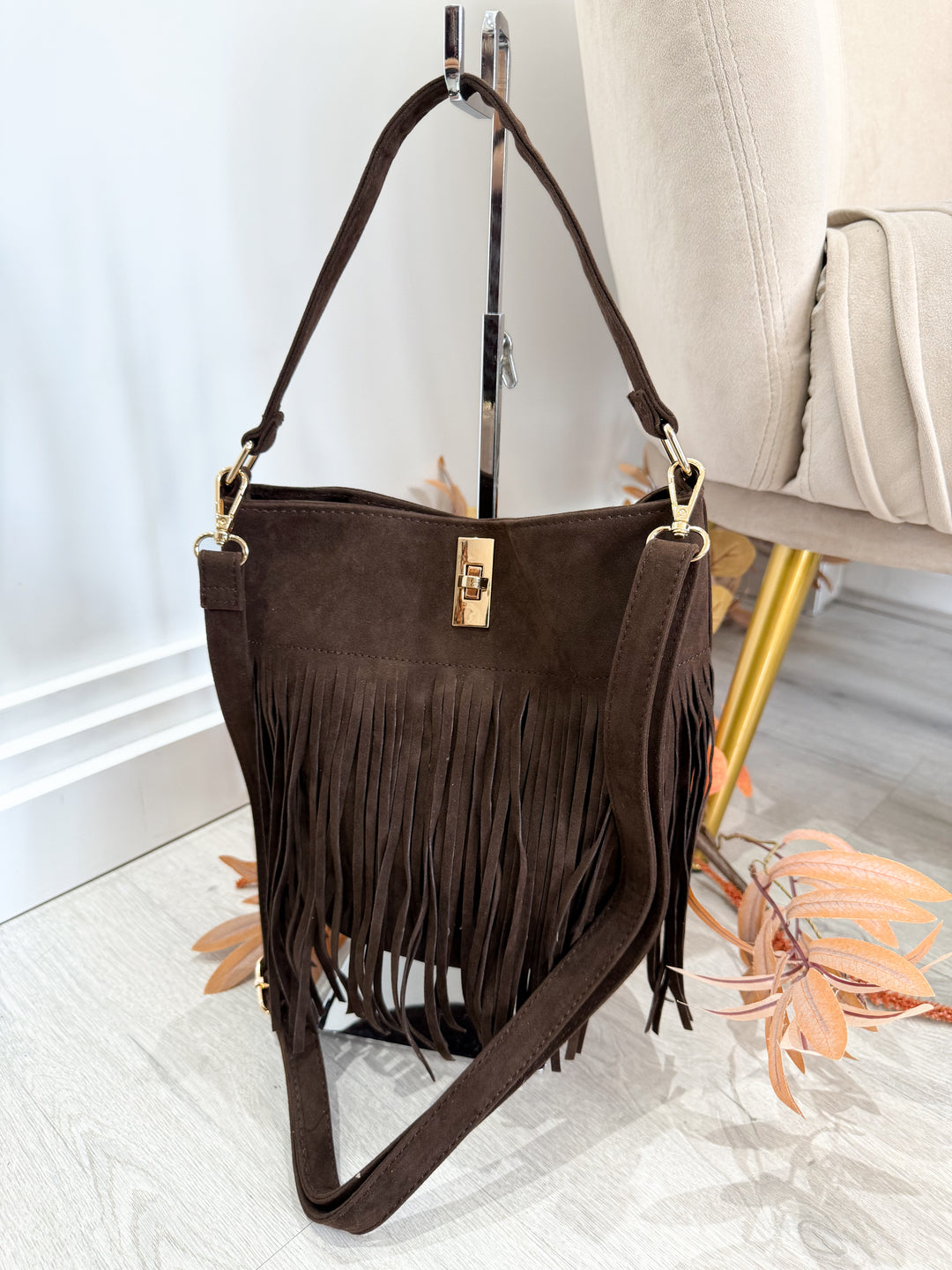 Small Tassel Shoulder Bag - Chocolate