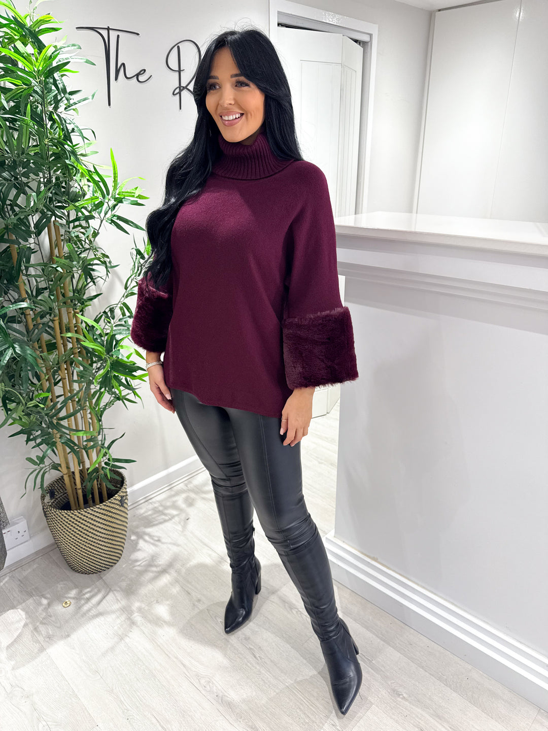 Jodie Faux Fur Jumper - Wine
