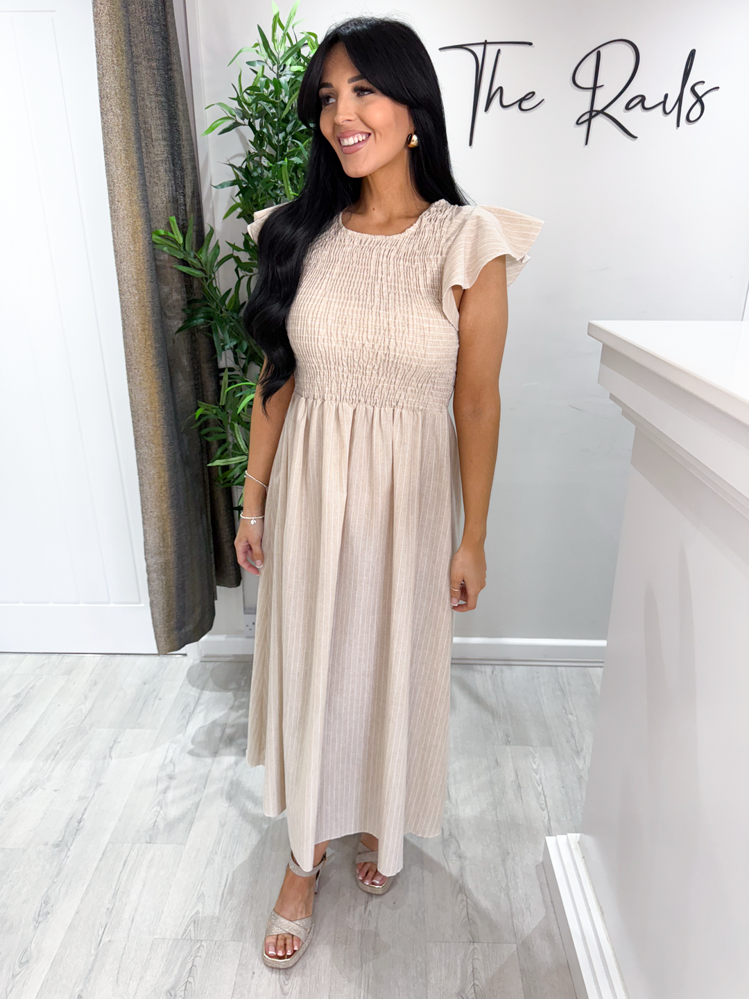 Bernie Dress - Beige/White Stripes