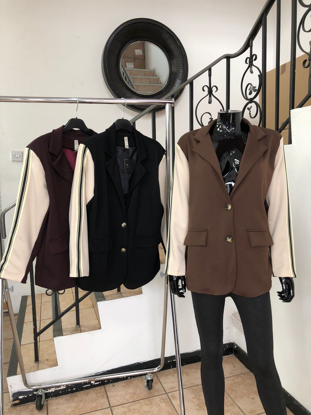 Stripe Sleeve Blazer - Chocolate