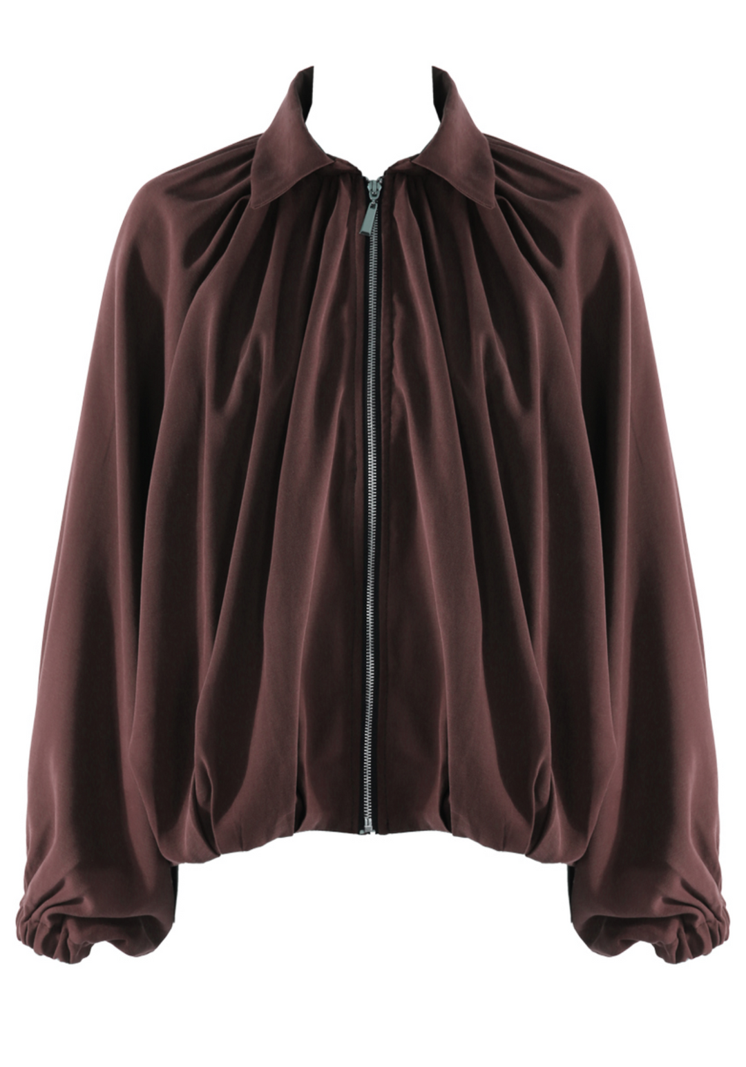 Lightweight Balloon Sleeve Bomber Jacket - Chocolate