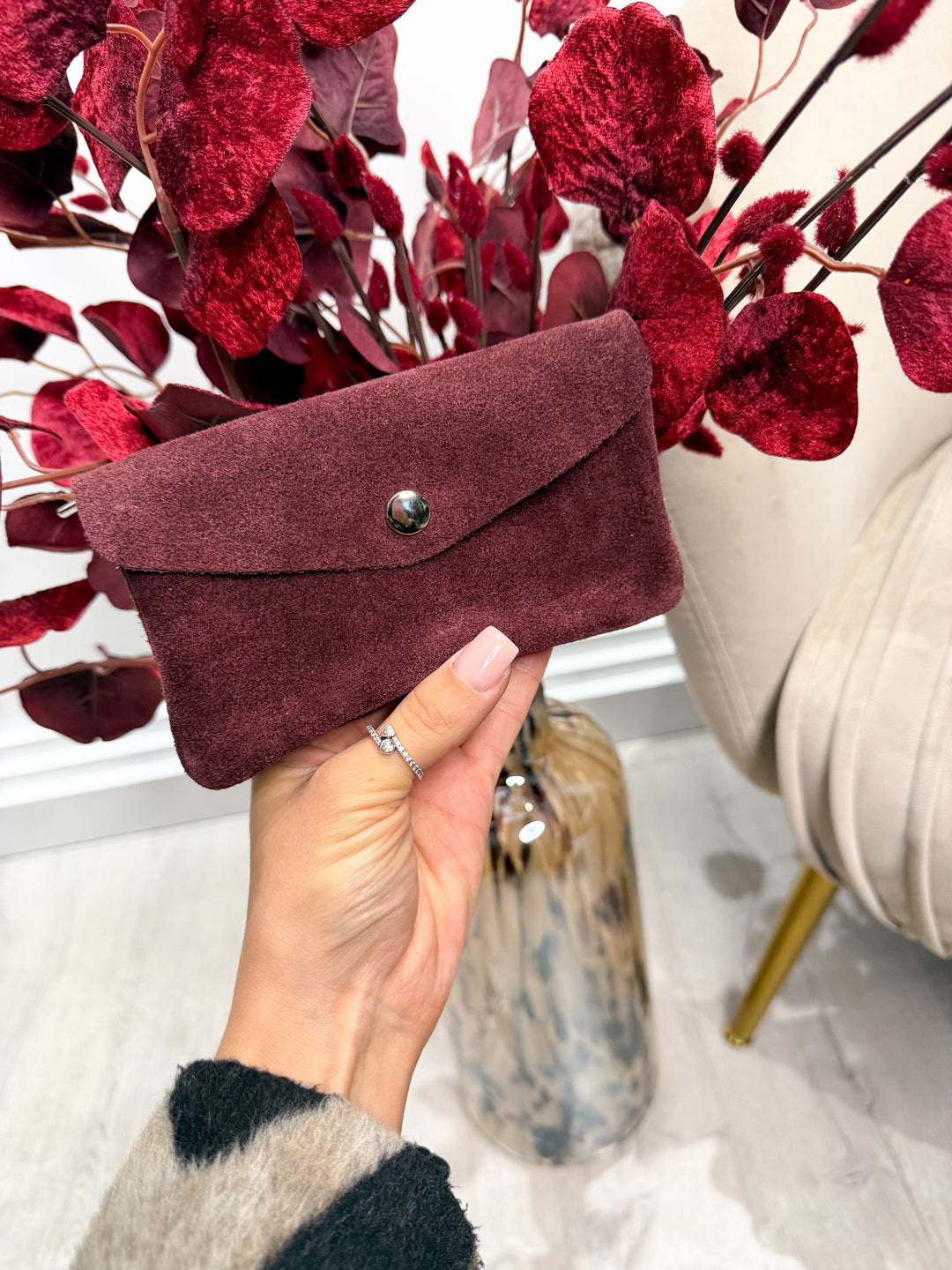 Large Suede Purse - Wine