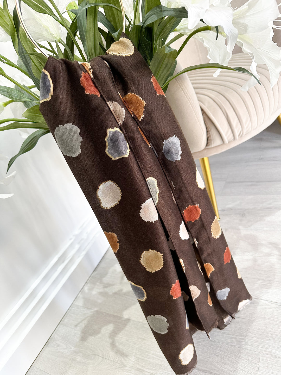 Circle Print Scarf - Choc