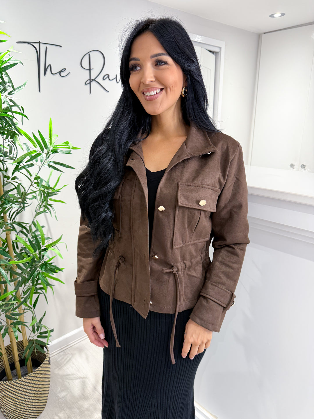 Olivia Faux Suede Jacket - Chocolate