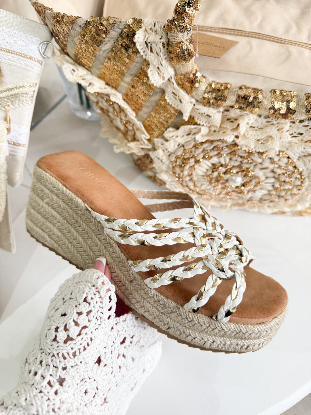 Amber Wedge Sandals - White