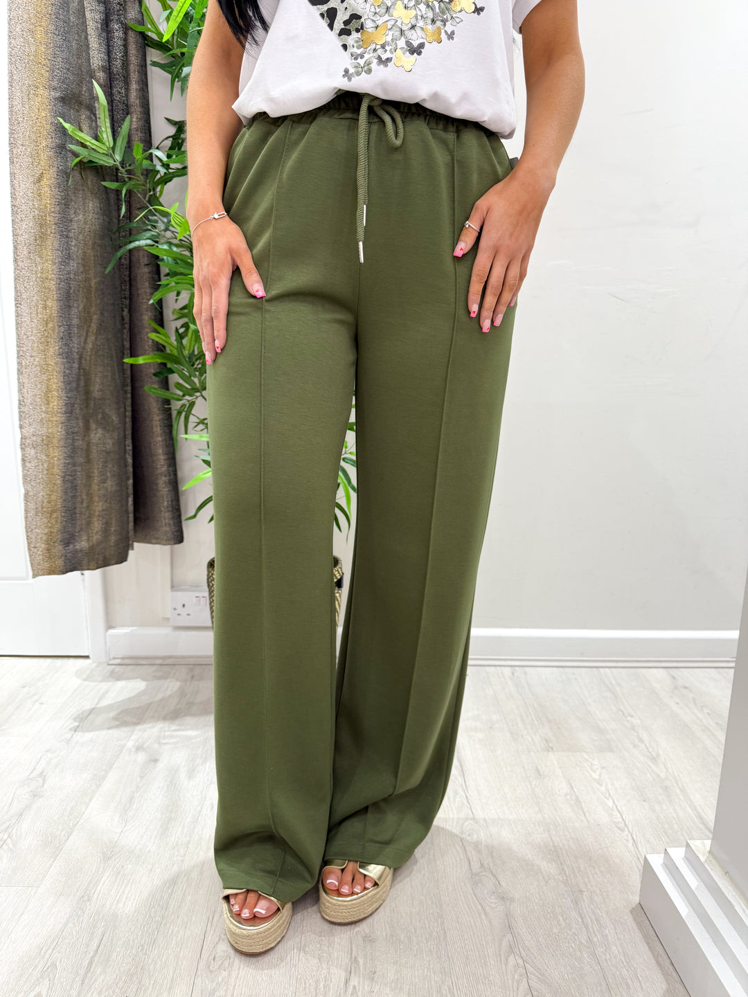 Wide Leg Jogger - Khaki Green