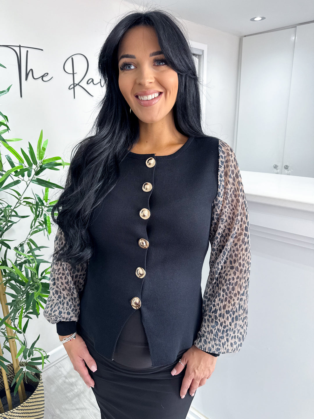 Cynthia Leopard Trim - Black