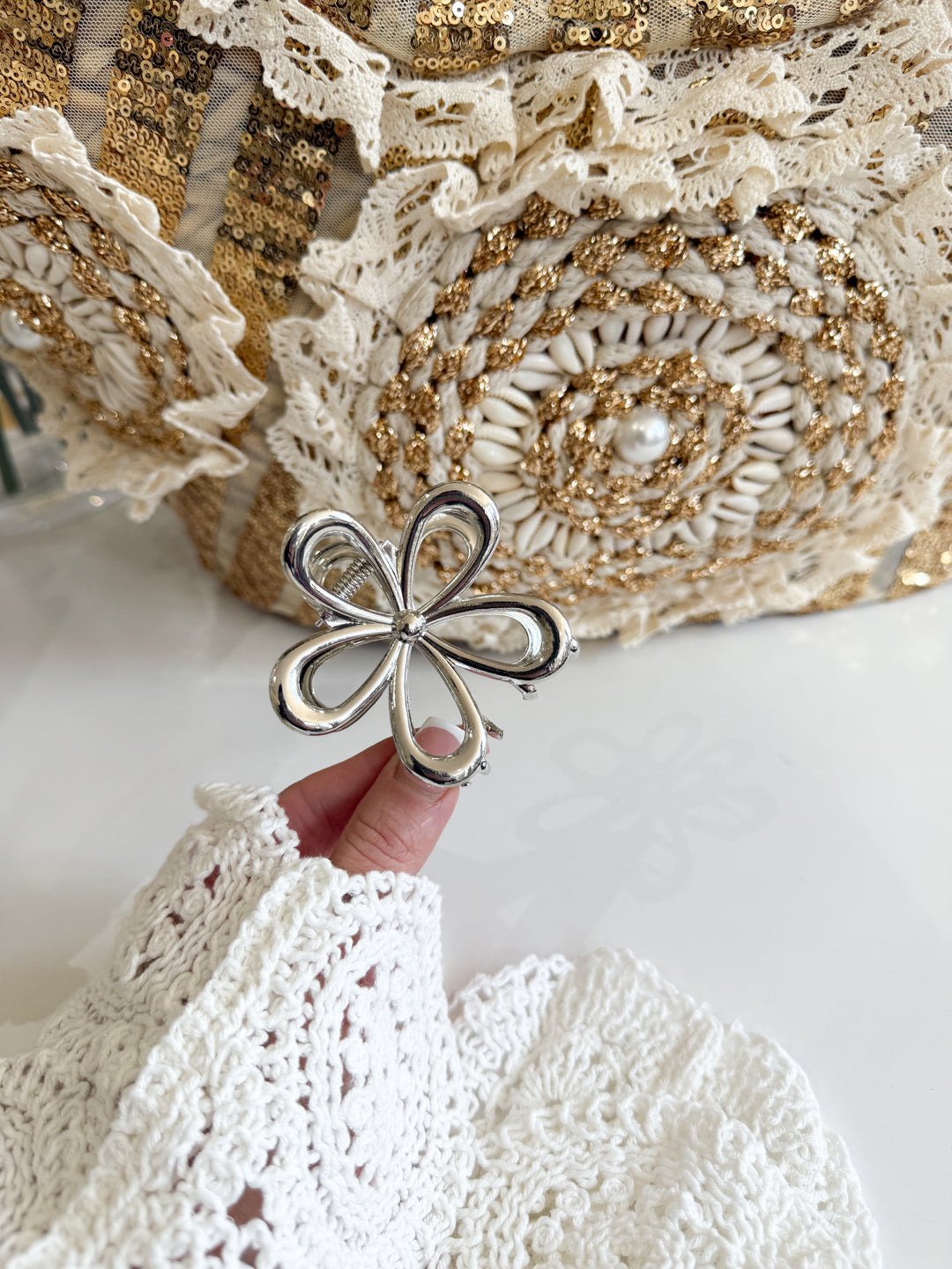 Open Flower Hair Clip - Silver