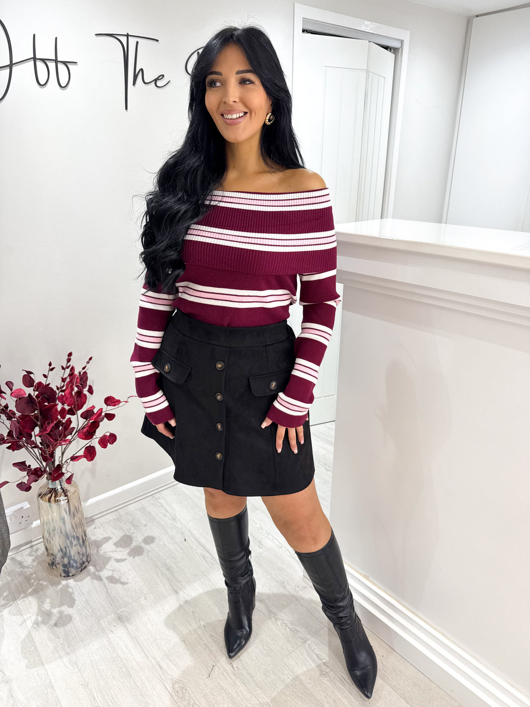 Betsy Stripe Top - Burgundy