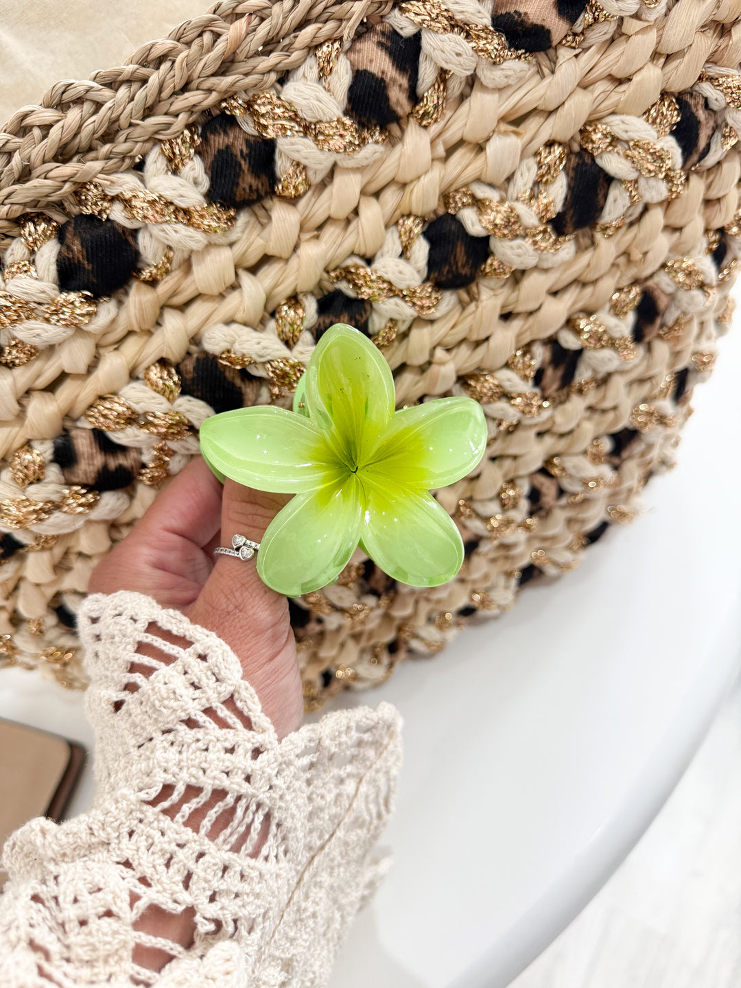Single Flower Hair Clip - Lime