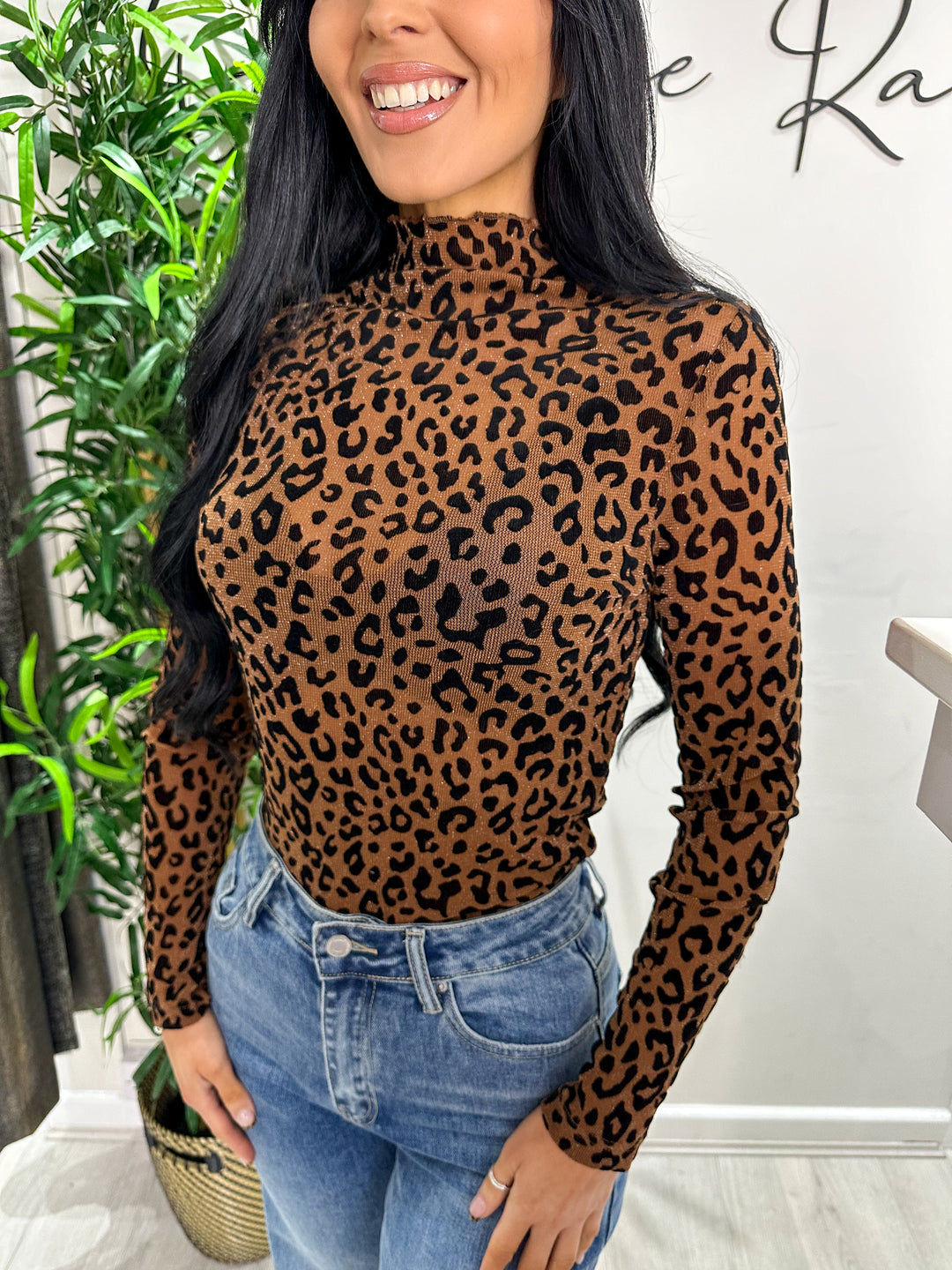 Leopard Mesh Top - Camel