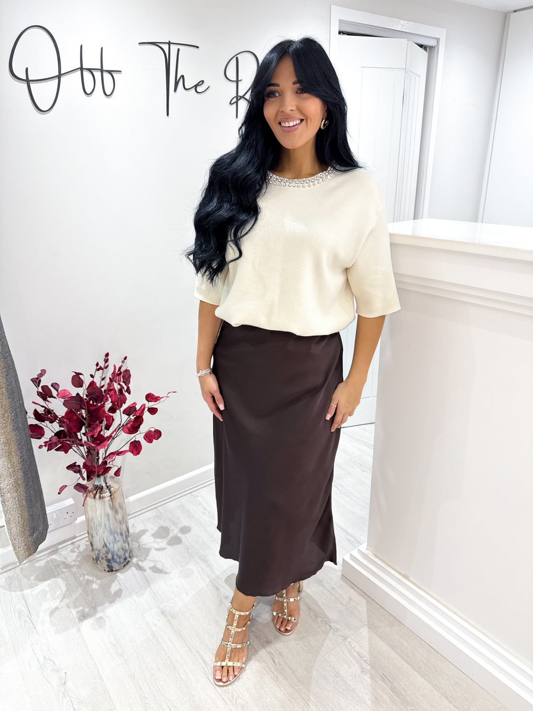 Plain Satin Skirt - Choc