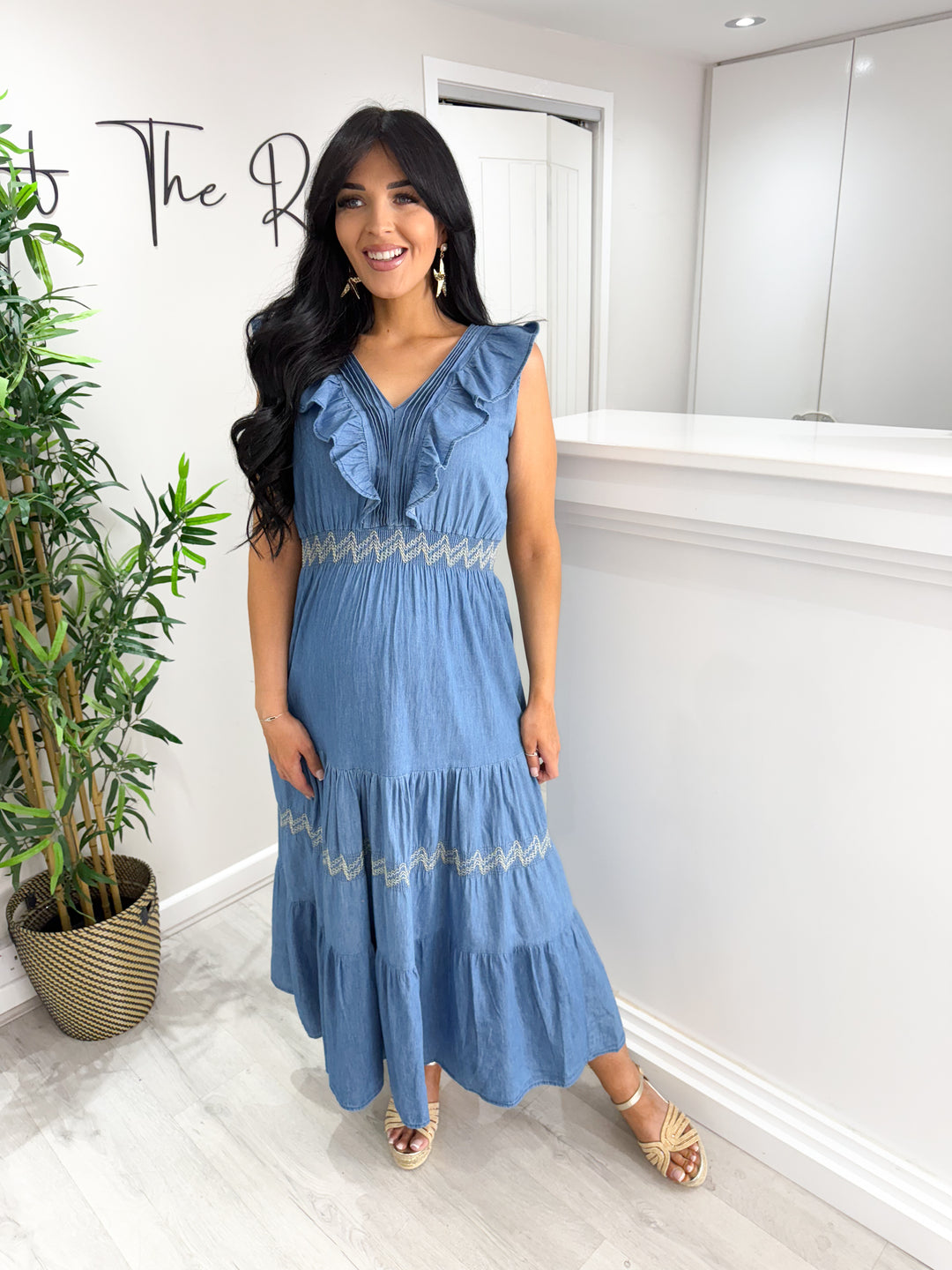 Denim V Neck Dress