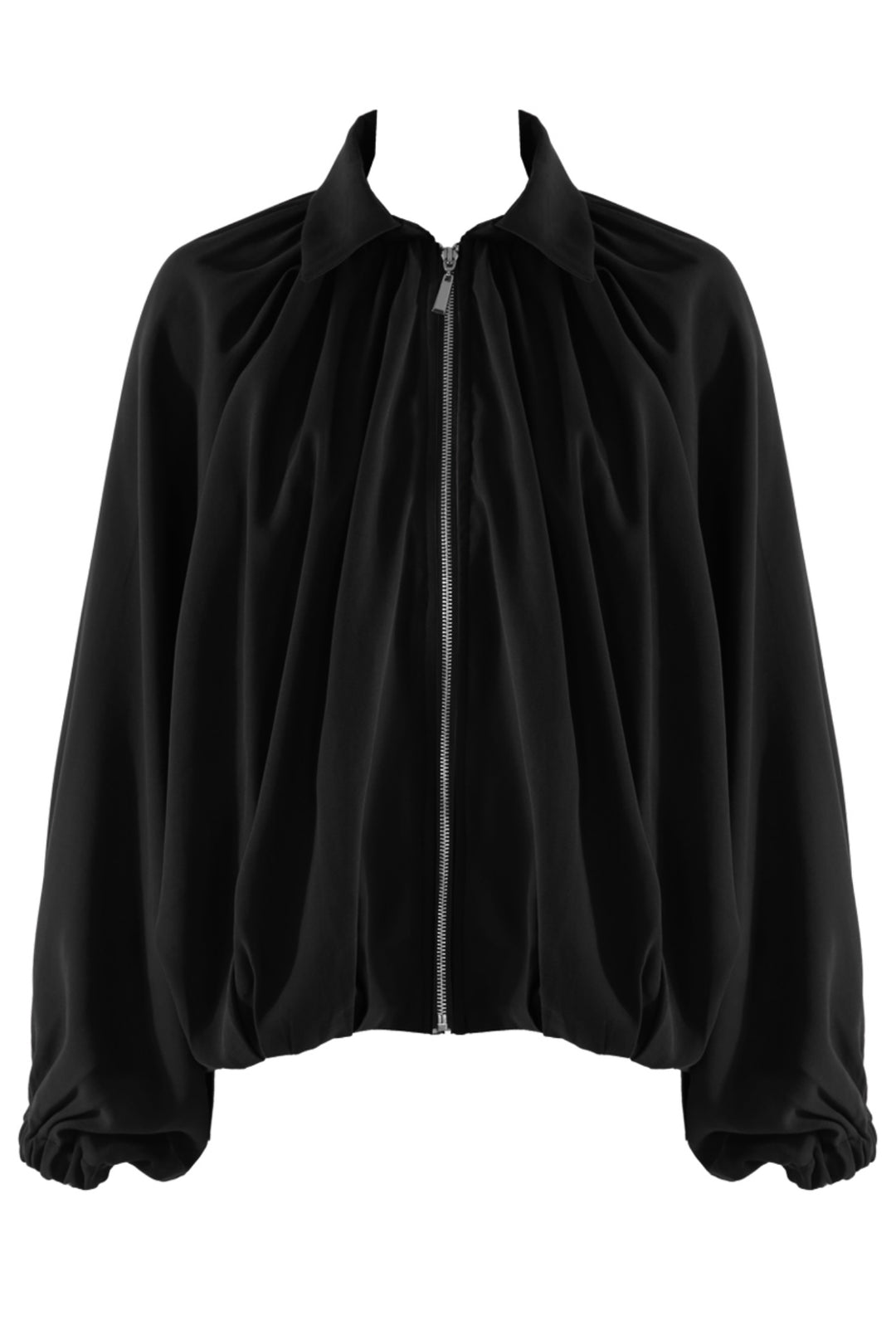 Lightweight Balloon Sleeve Bomber Jacket - Black