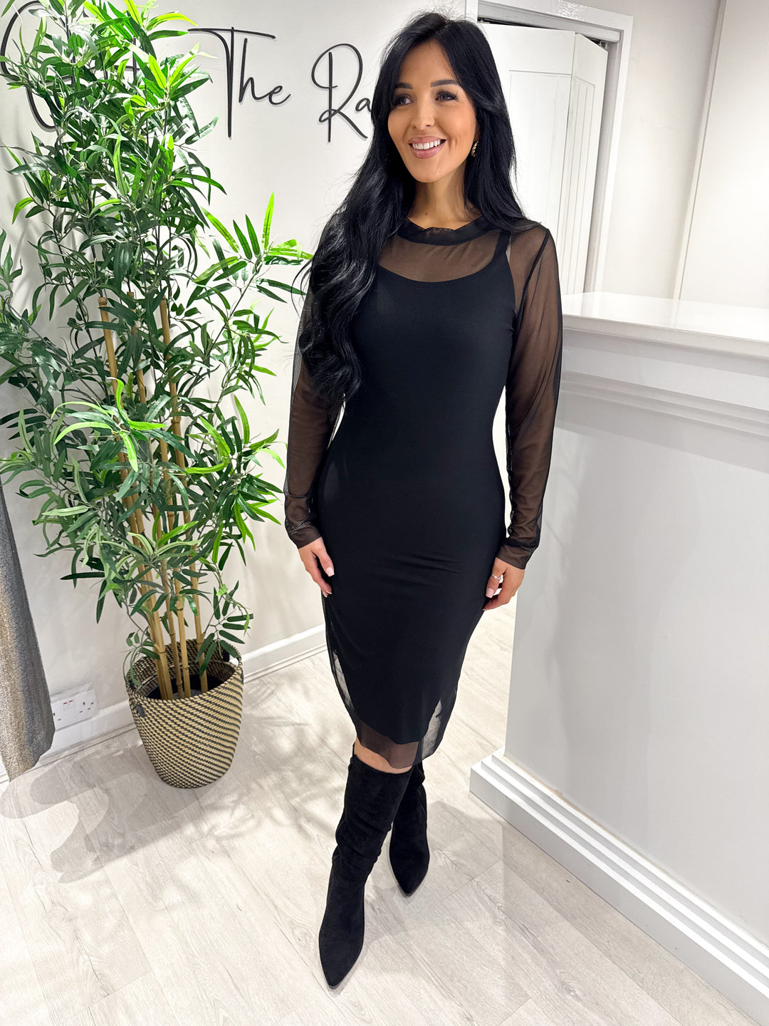 Plain Mesh Dress - Black