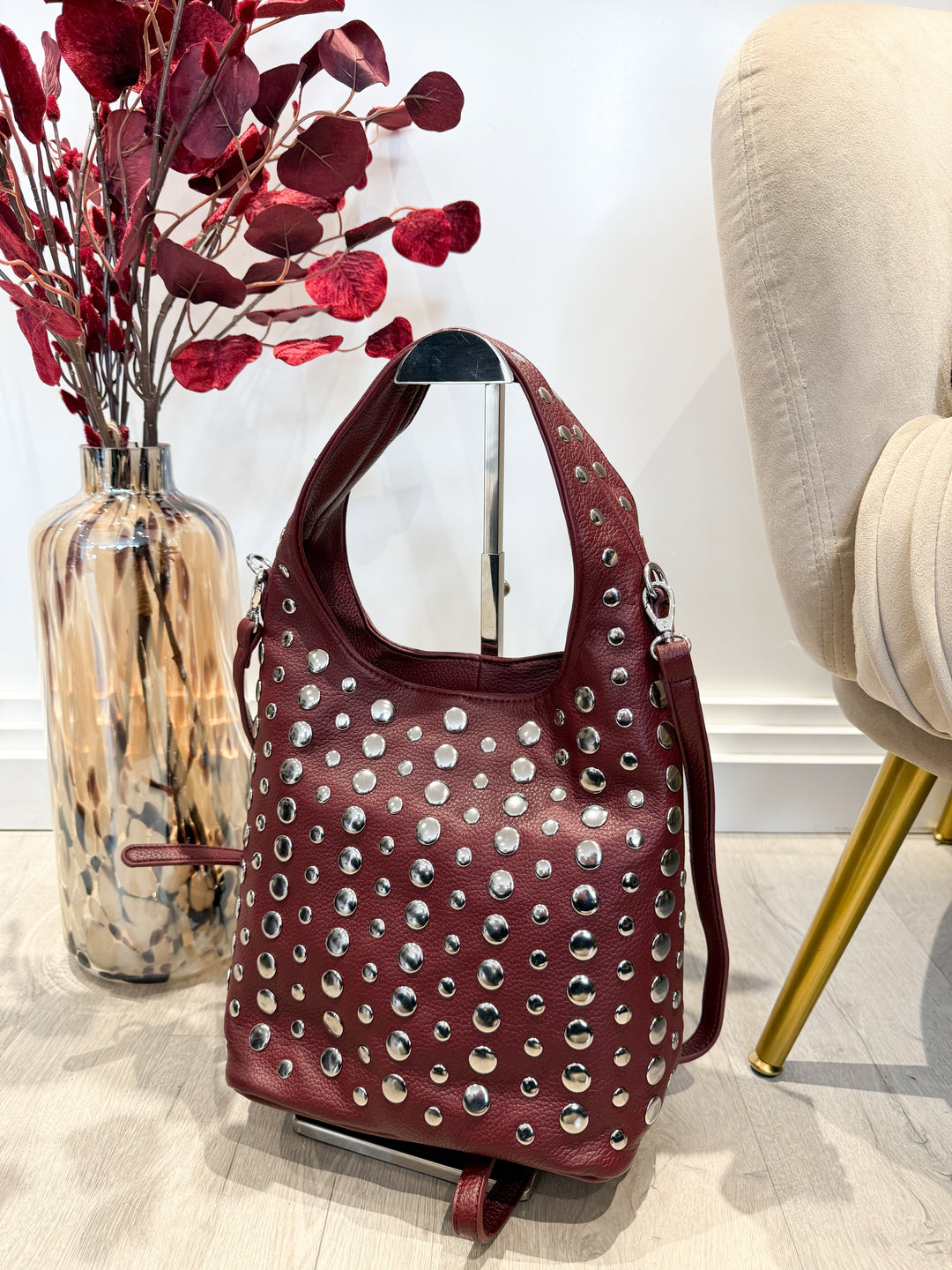Stud Bucket Bag - Wine