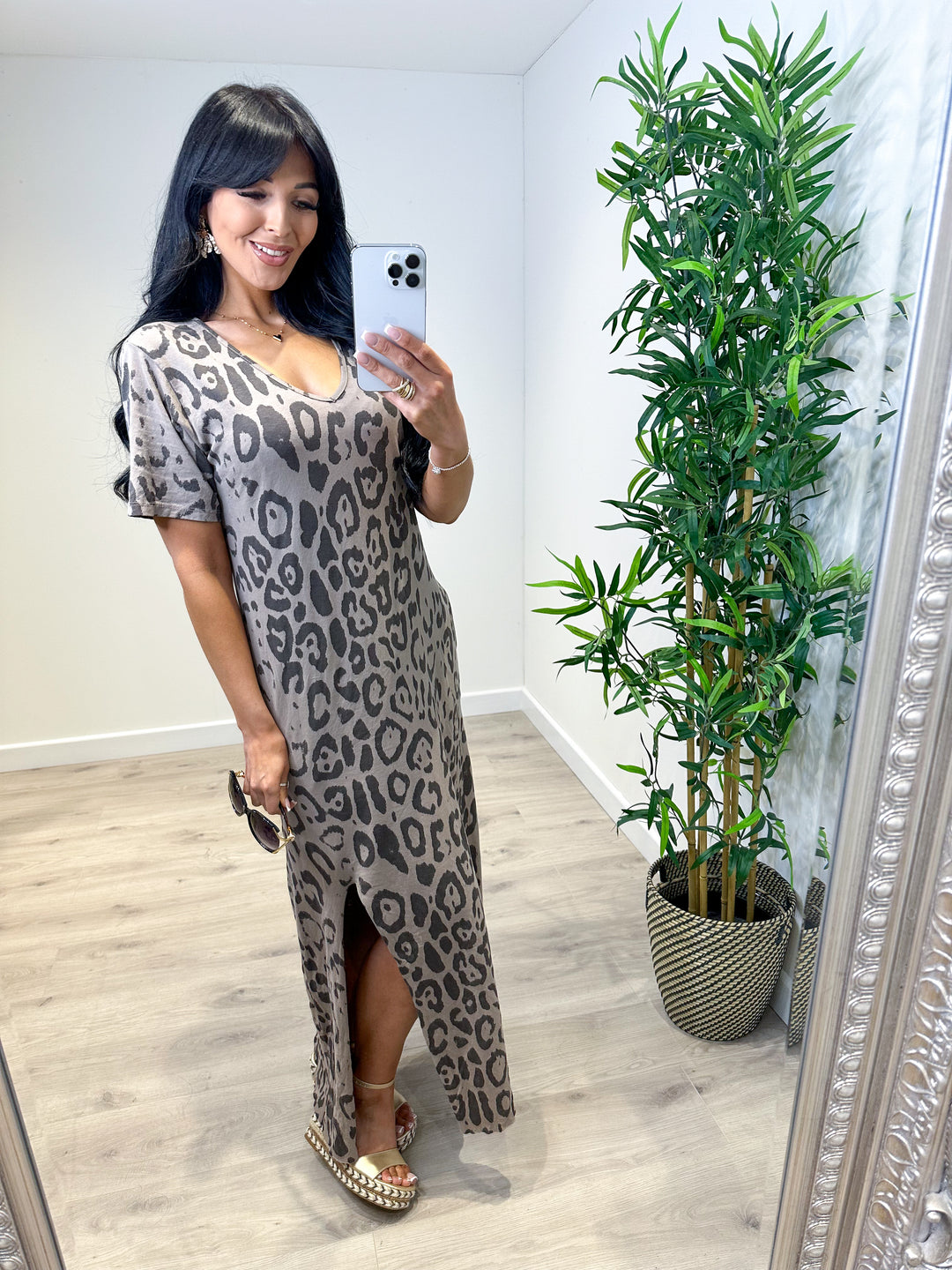 Leopard Split Dress - Mocha