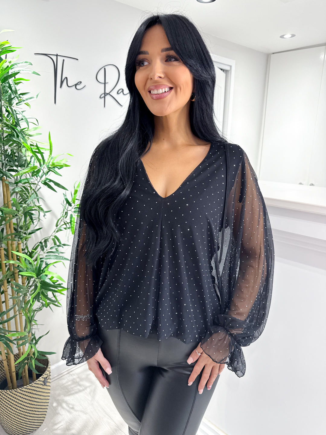 Diamanté Tie Back Top - Black