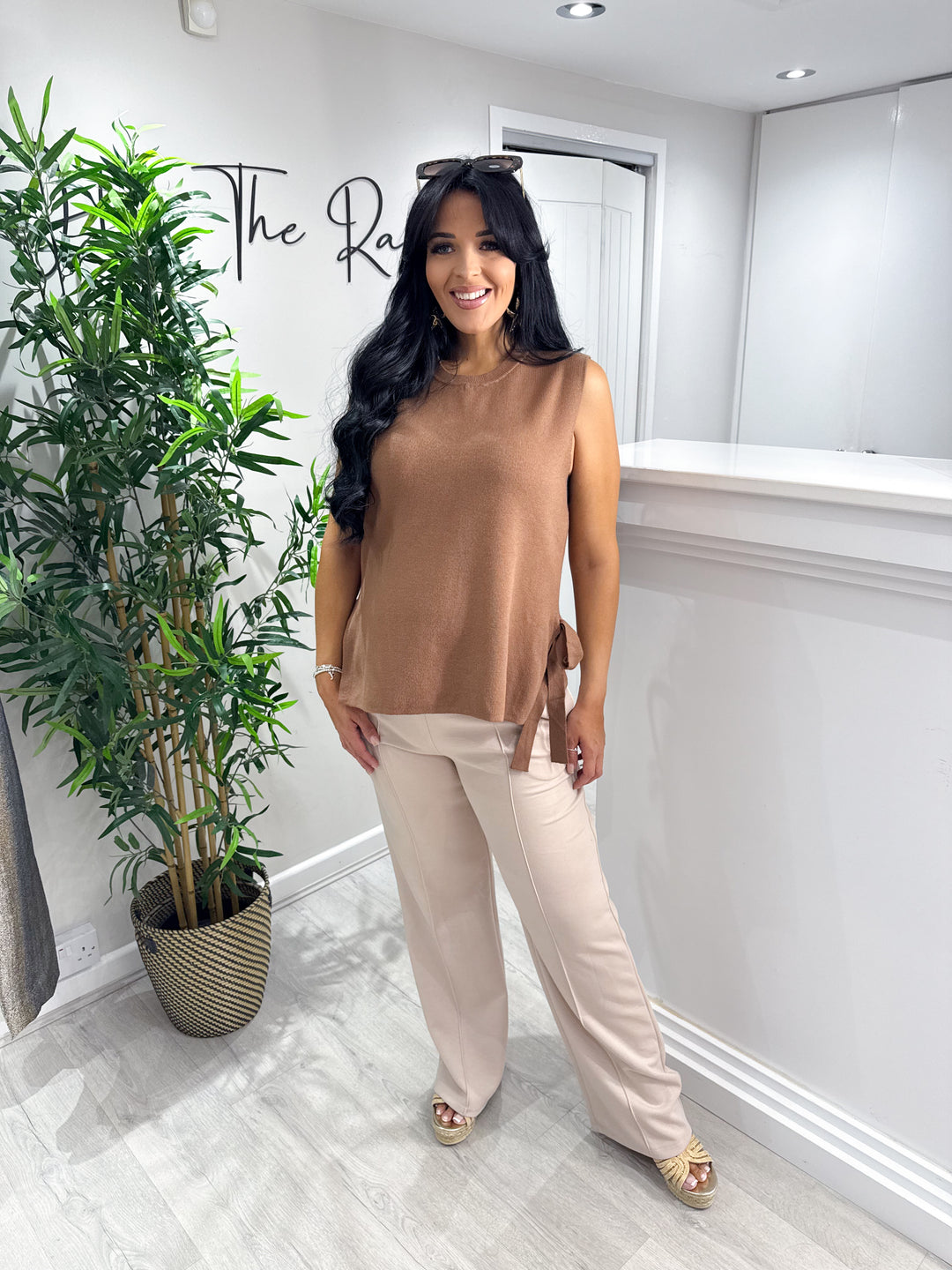 Tie Side Soft Knit Top - Camel