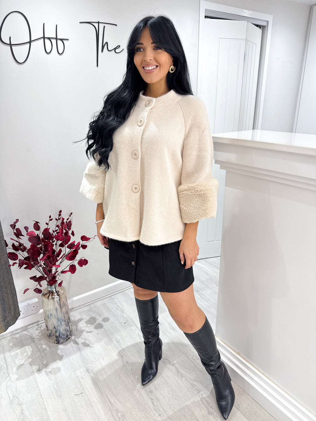 Kitty Faux Fur Trim Jacket - Beige