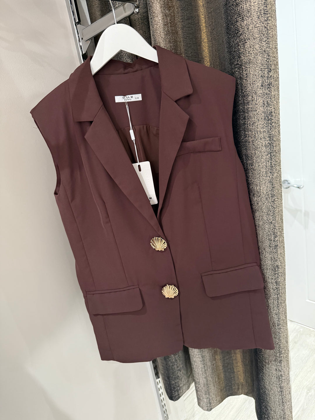 Shell Sleeveless Blazer - Chocolate