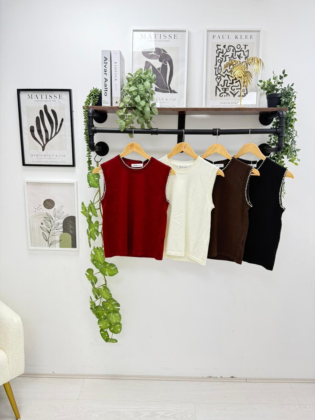 Pearl Trim Top - Chocolate