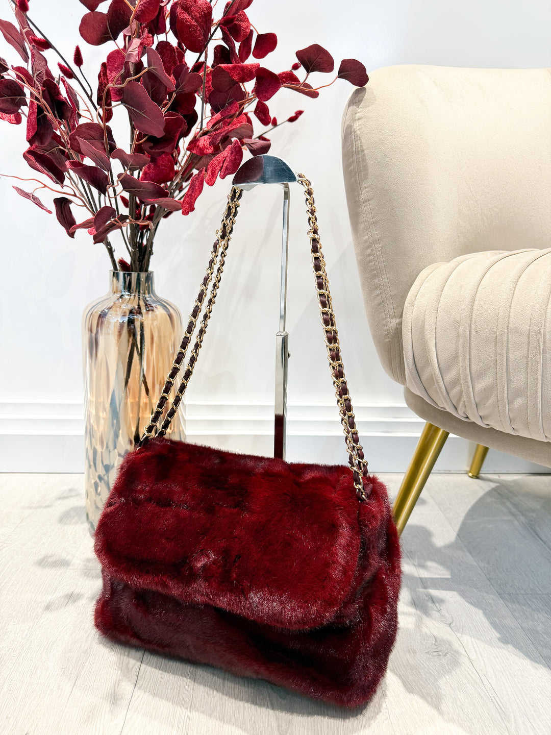 Seraphina Faux Fur Bag - Wine