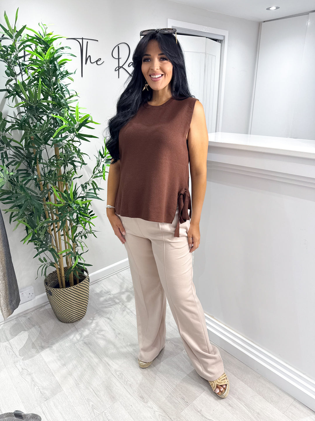 Tie Side Soft Knit Top - Chocolate