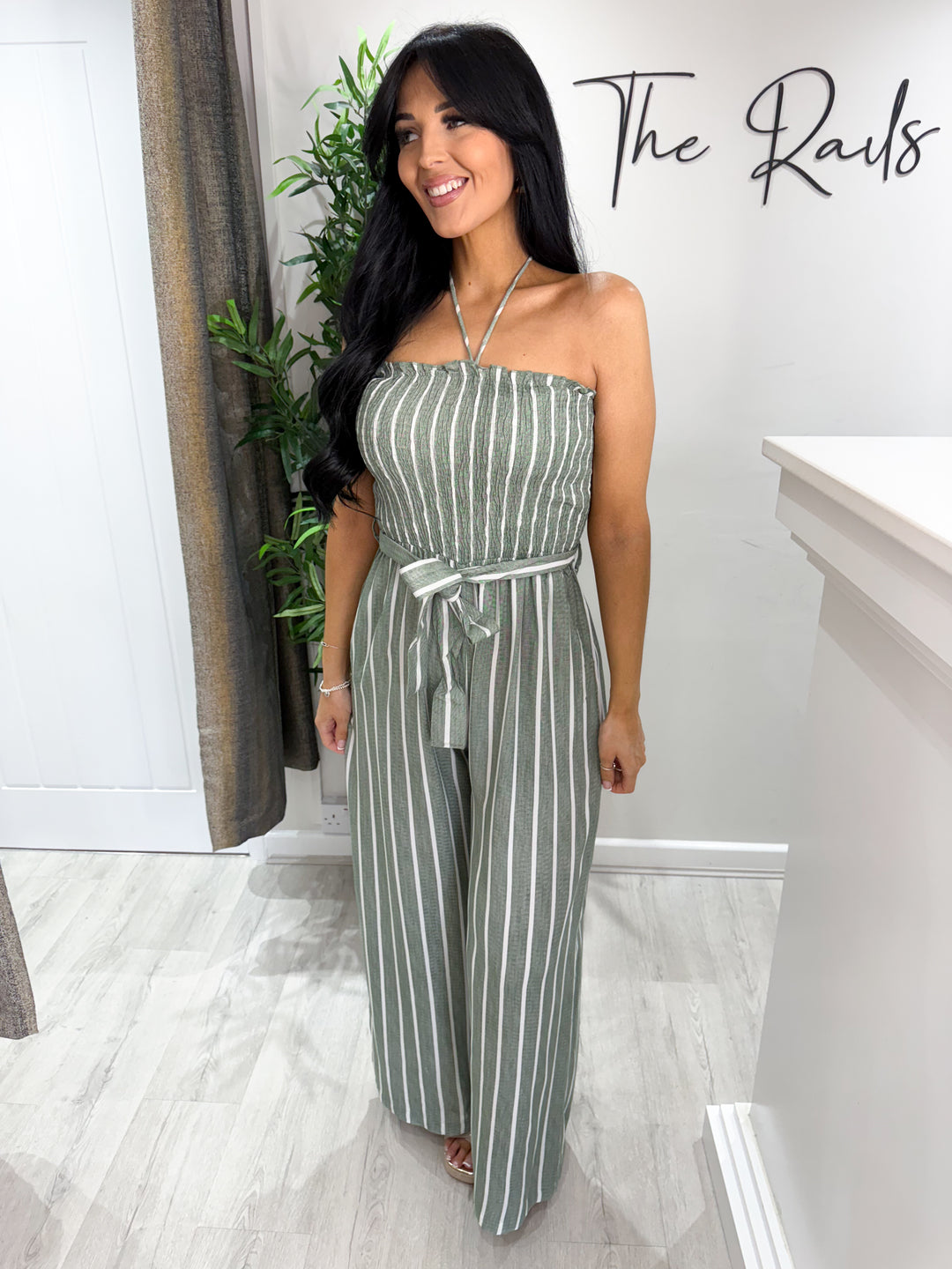 Striped Jumpsuit - Khaki Green