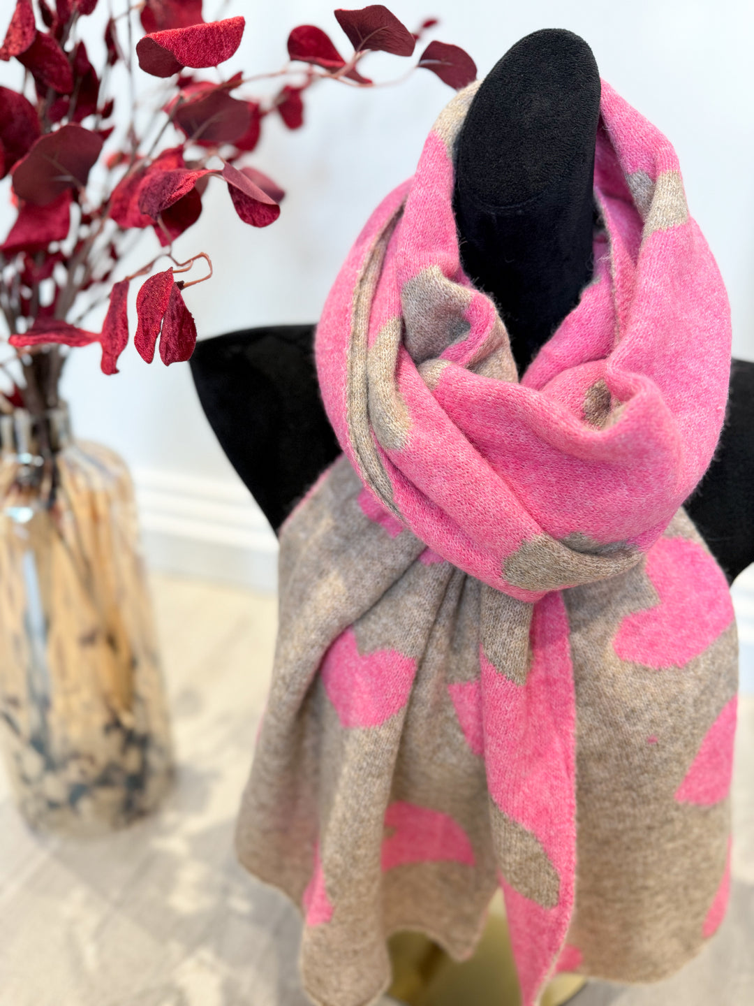 Pink/Mocha Heart Scarf