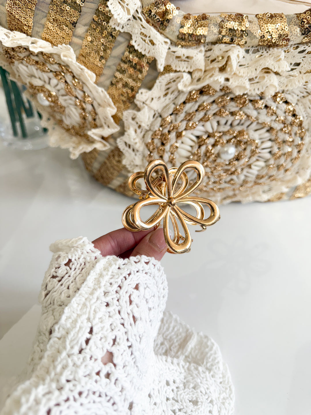 Open Flower Hair Clip - Gold