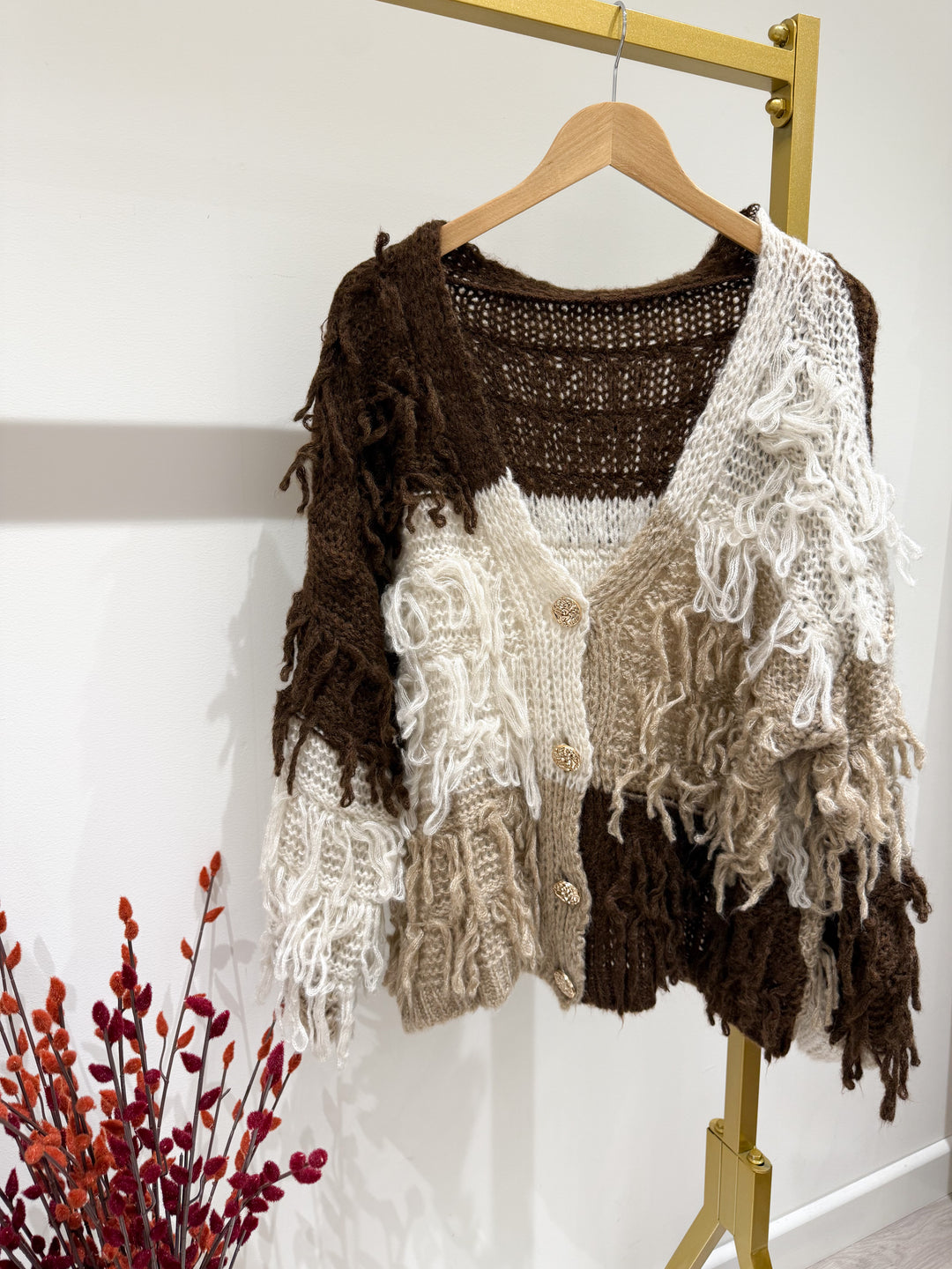 Button Autumn Fringe Jacket - Chocolate