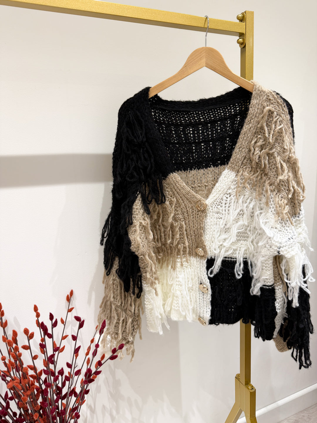 Button Autumn Fringe Jacket - Black