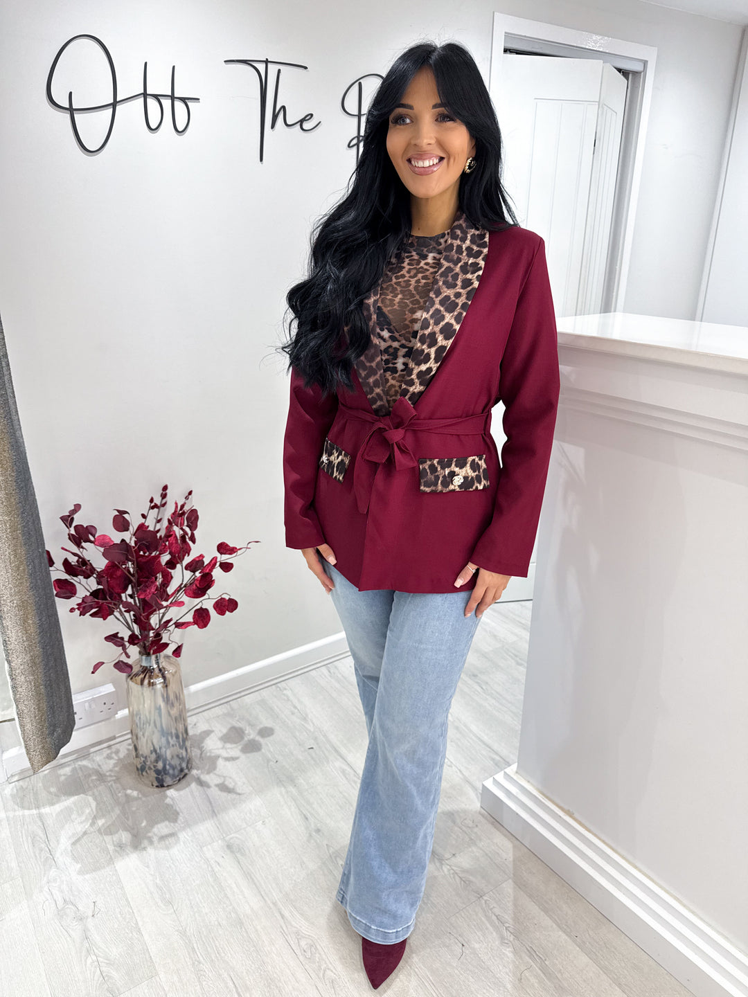 Leopard Trim Blazer - Wine