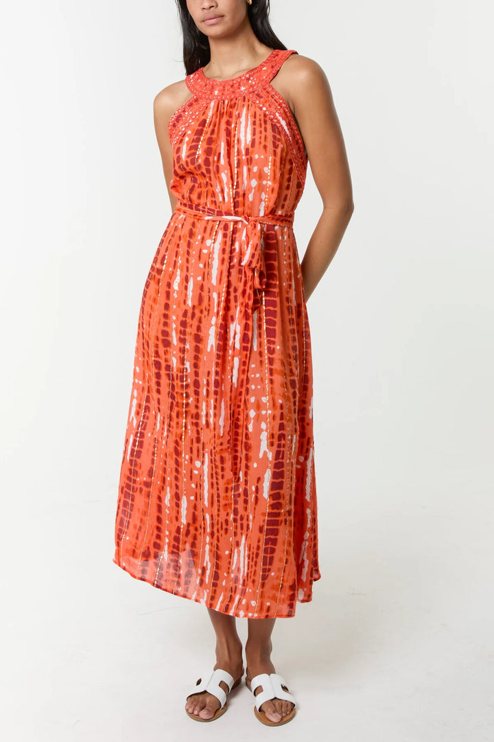 Tye Dye Halter neck Midi Dress - Orange